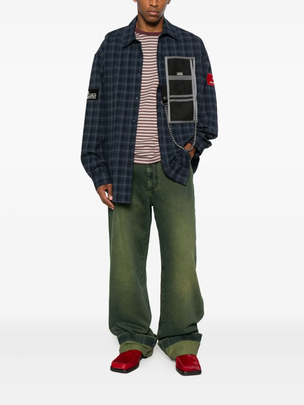 Martine Rose chain-detail checked shirt - Blauw
