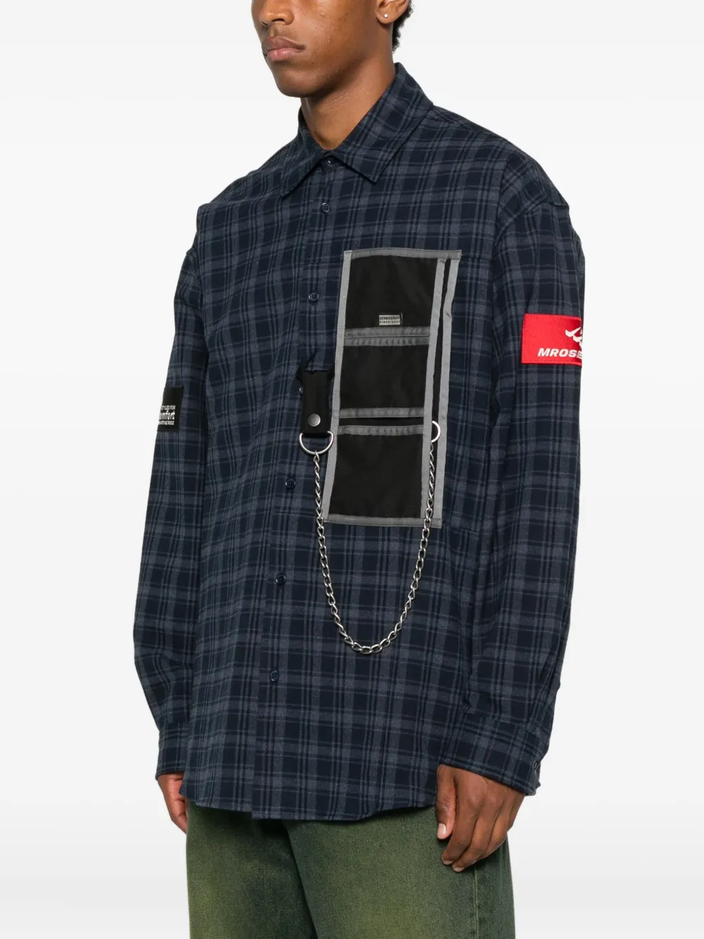 Martine Rose Geruit overhemd met kettingdetail Blauw