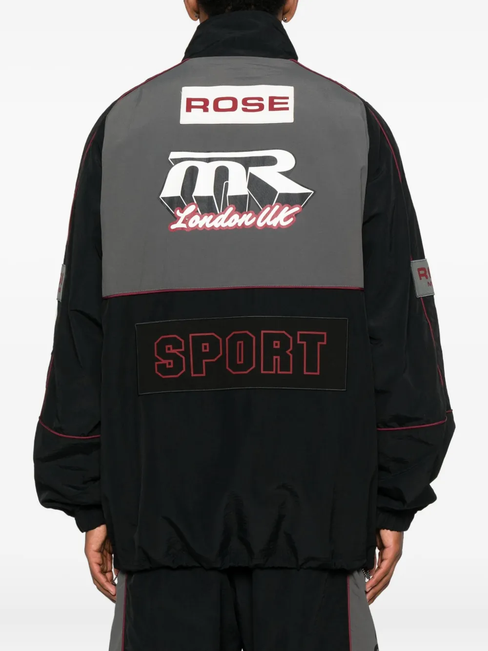 Martine Rose Panelled Logo-emblem Zip-up Sweater In Black