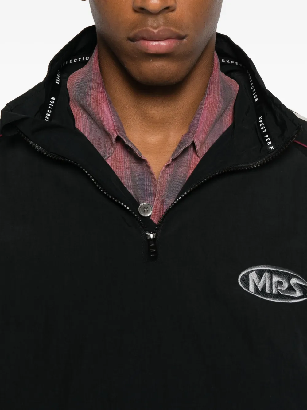 Martine Rose Panelled Logo-emblem Zip-up Sweater In Black