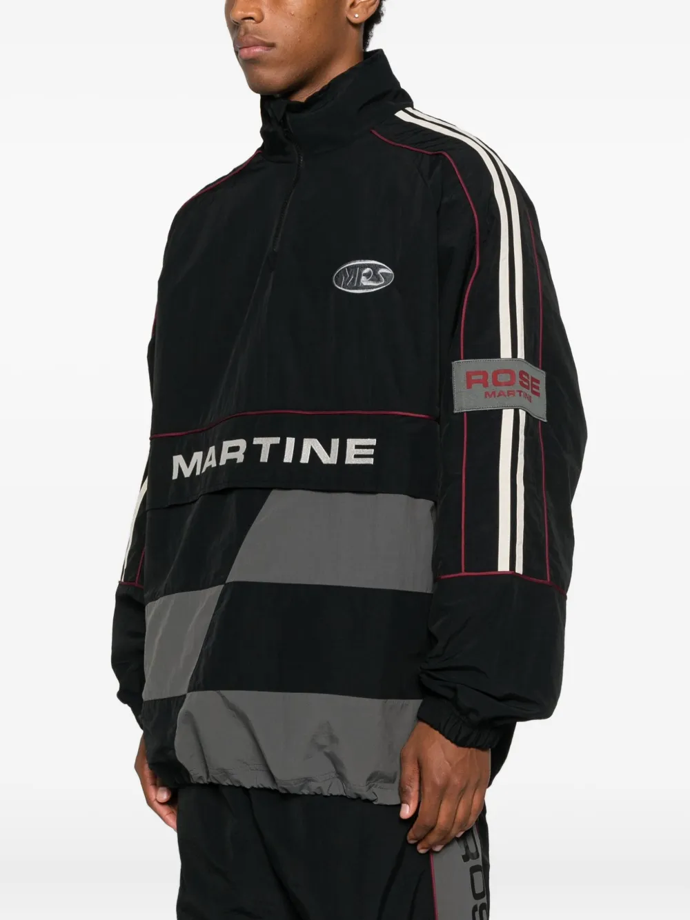 Martine Rose Panelled Logo-emblem Zip-up Sweater In Black