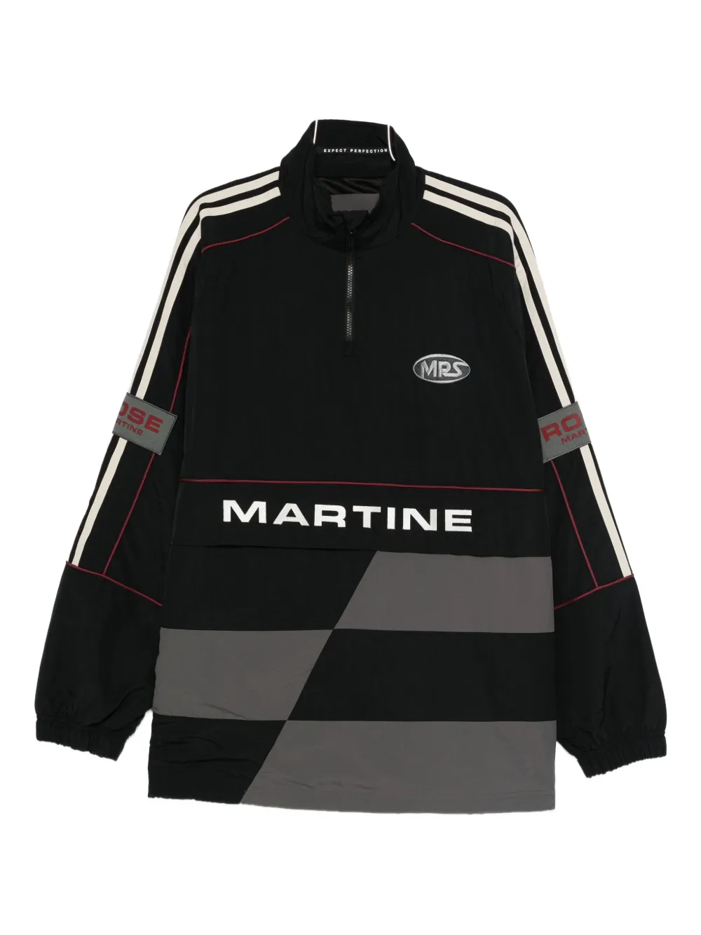 Martine Rose Panelled Logo-emblem Zip-up Sweater In Black