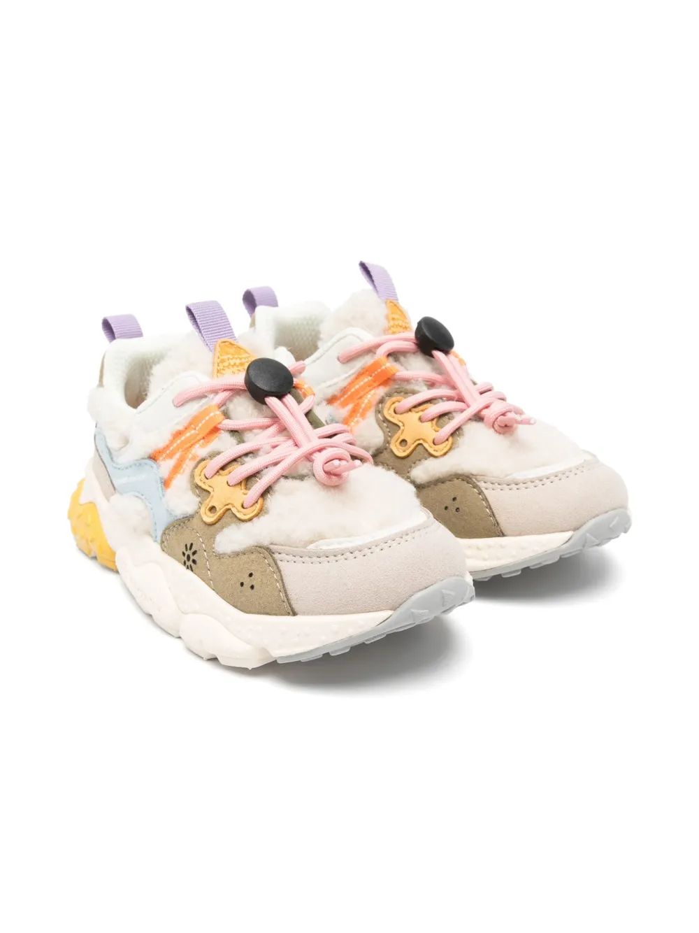 FLOWER MOUNTAIN KIDS faux fur-trimmed chunky sneakers Neutrals