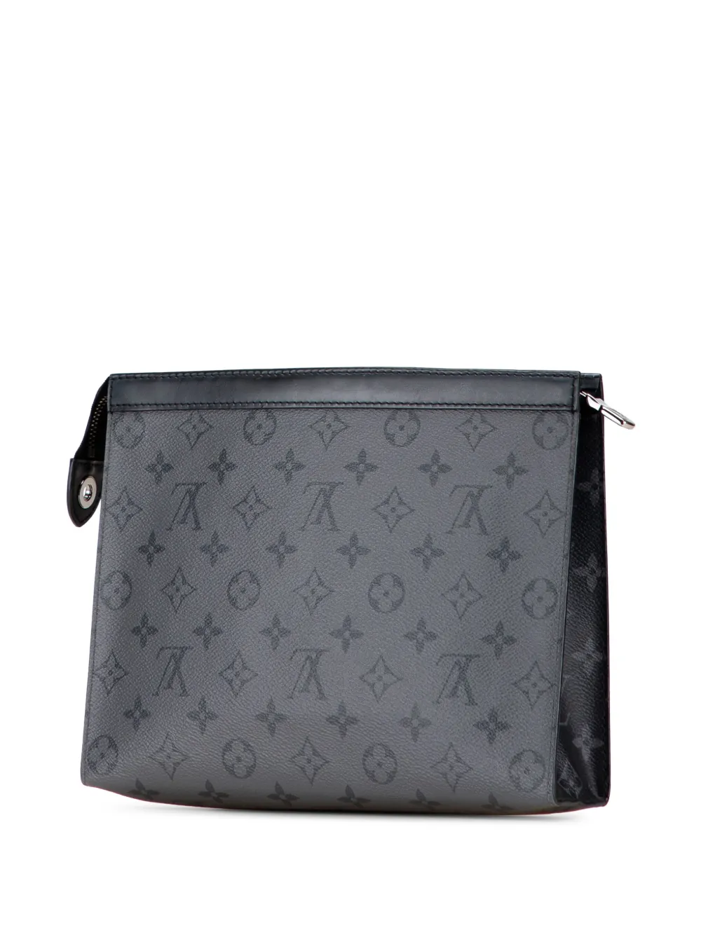Pre-owned Louis Vuitton 2020 Monogram Eclipse Reverse Pochette Voyage Mm Clutch Bag In Gray