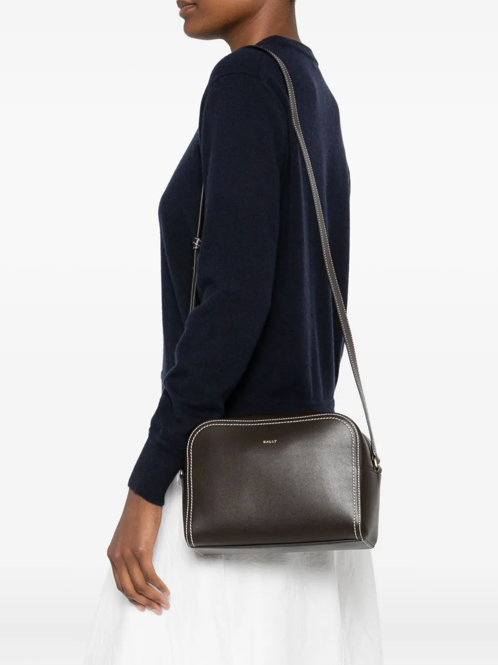 Bally contrast-stitch leather shoulder bag - Zwart