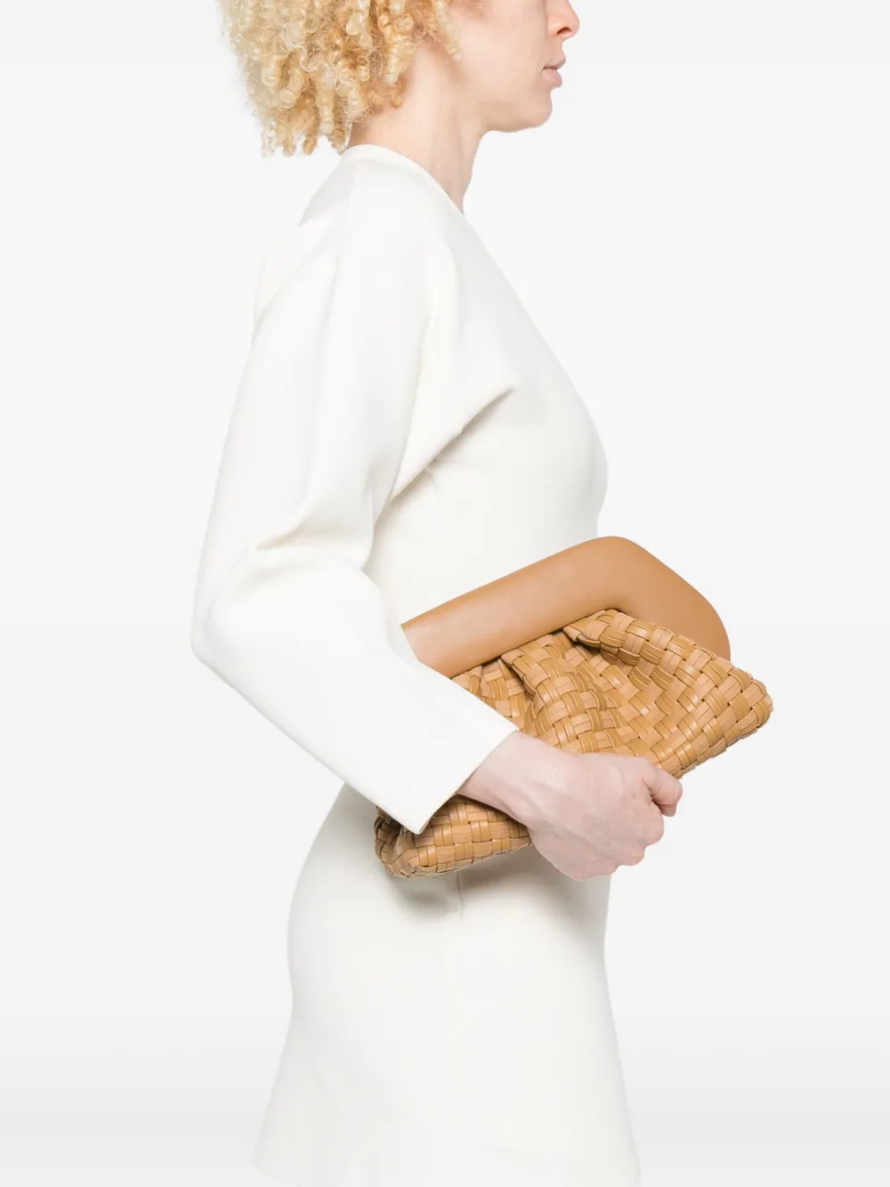 Themoirè woven gathered clutch - Bruin