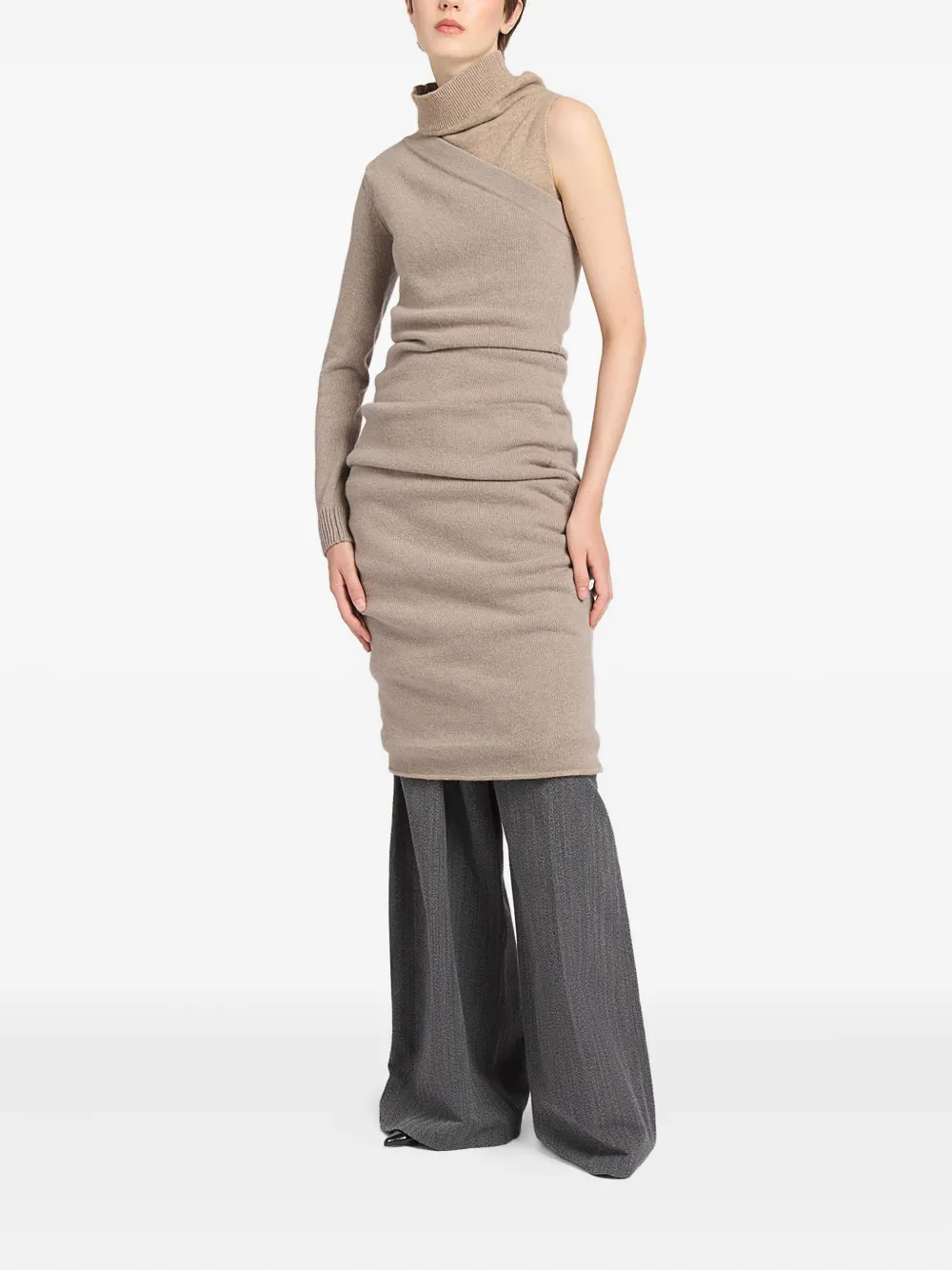 Ports 1961 single-sleeve turtleneck midi dress - Beige
