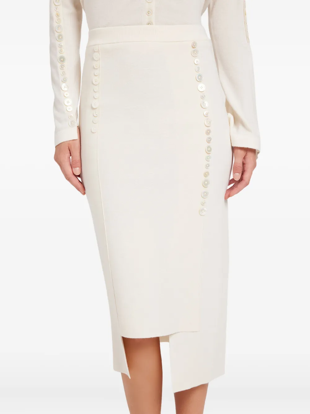 Ports 1961 Button-embellished Midi Skirt In White