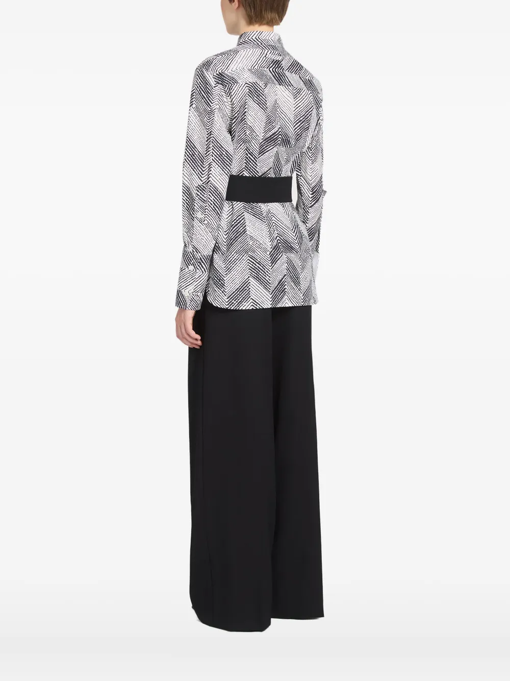 Ports 1961 Blouse met chevron-patroon en ceintuur Zwart