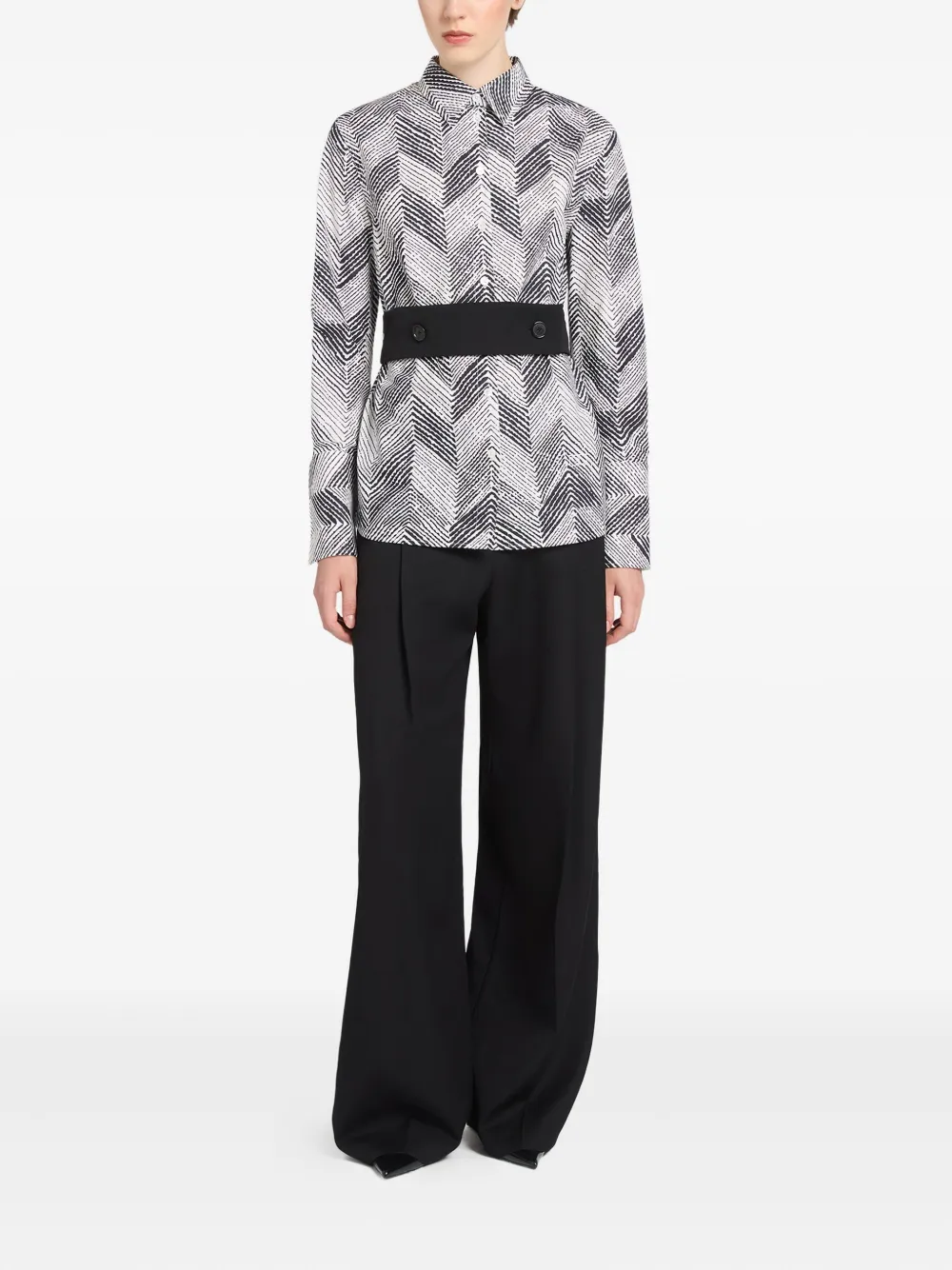 Ports 1961 Blouse met chevron-patroon en ceintuur - Zwart