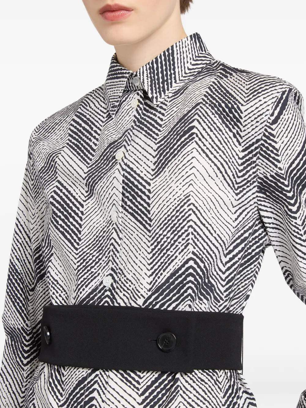 Ports 1961 Blouse met chevron-patroon en ceintuur Zwart