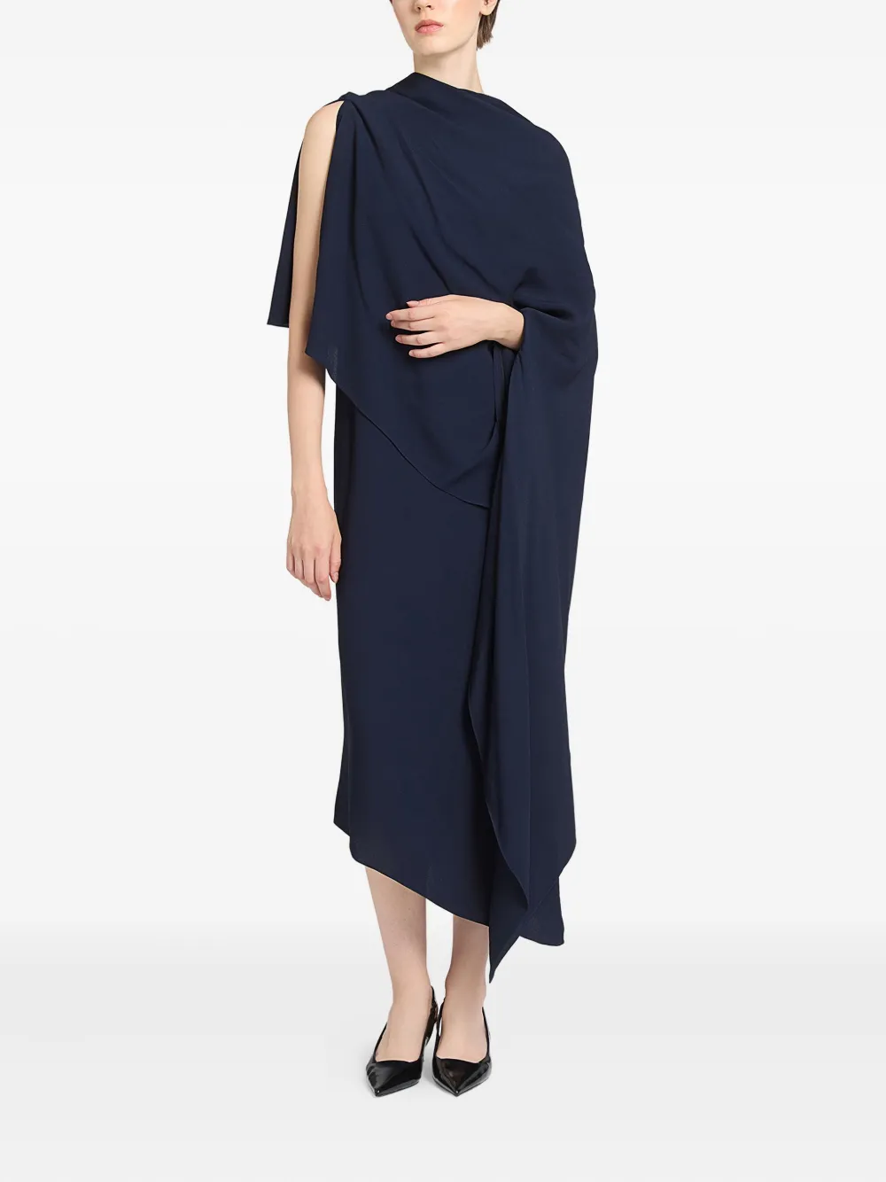 Ports 1961 Midi-jurk met gedrapeerde cape - Blauw