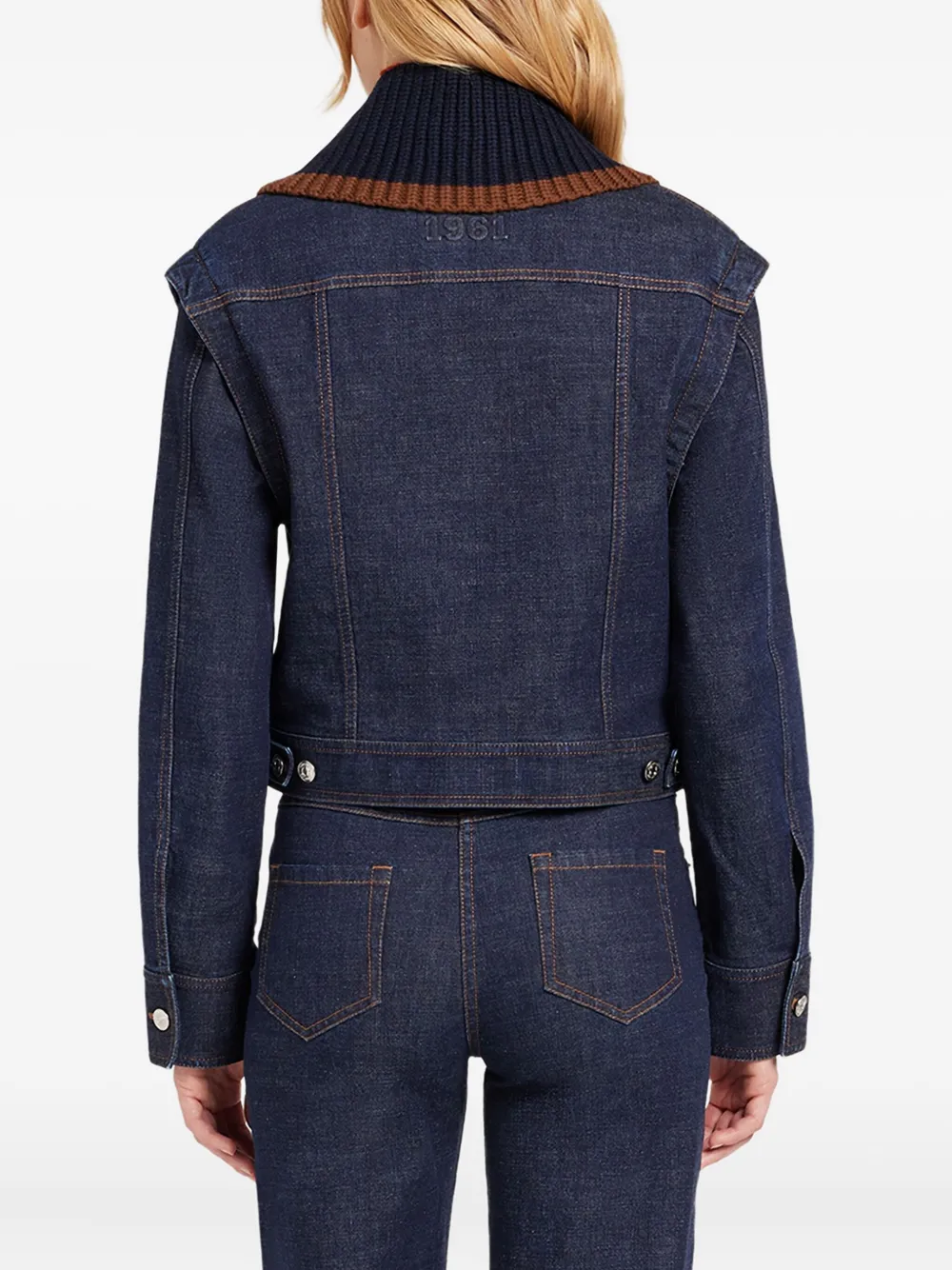 Ports 1961 Denim jack met gebreide kraag Blauw