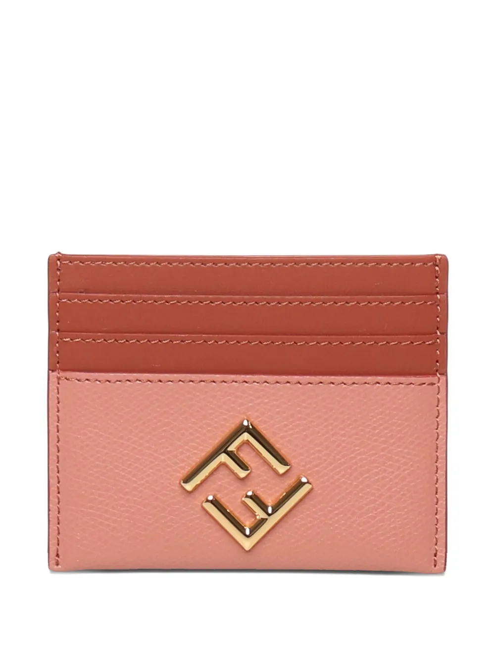 Fendi Pink And Sienna Brown Flat Leather Card Holder In Multi