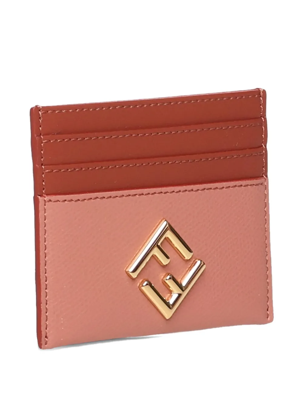 Fendi Pink And Sienna Brown Flat Leather Card Holder In Multi