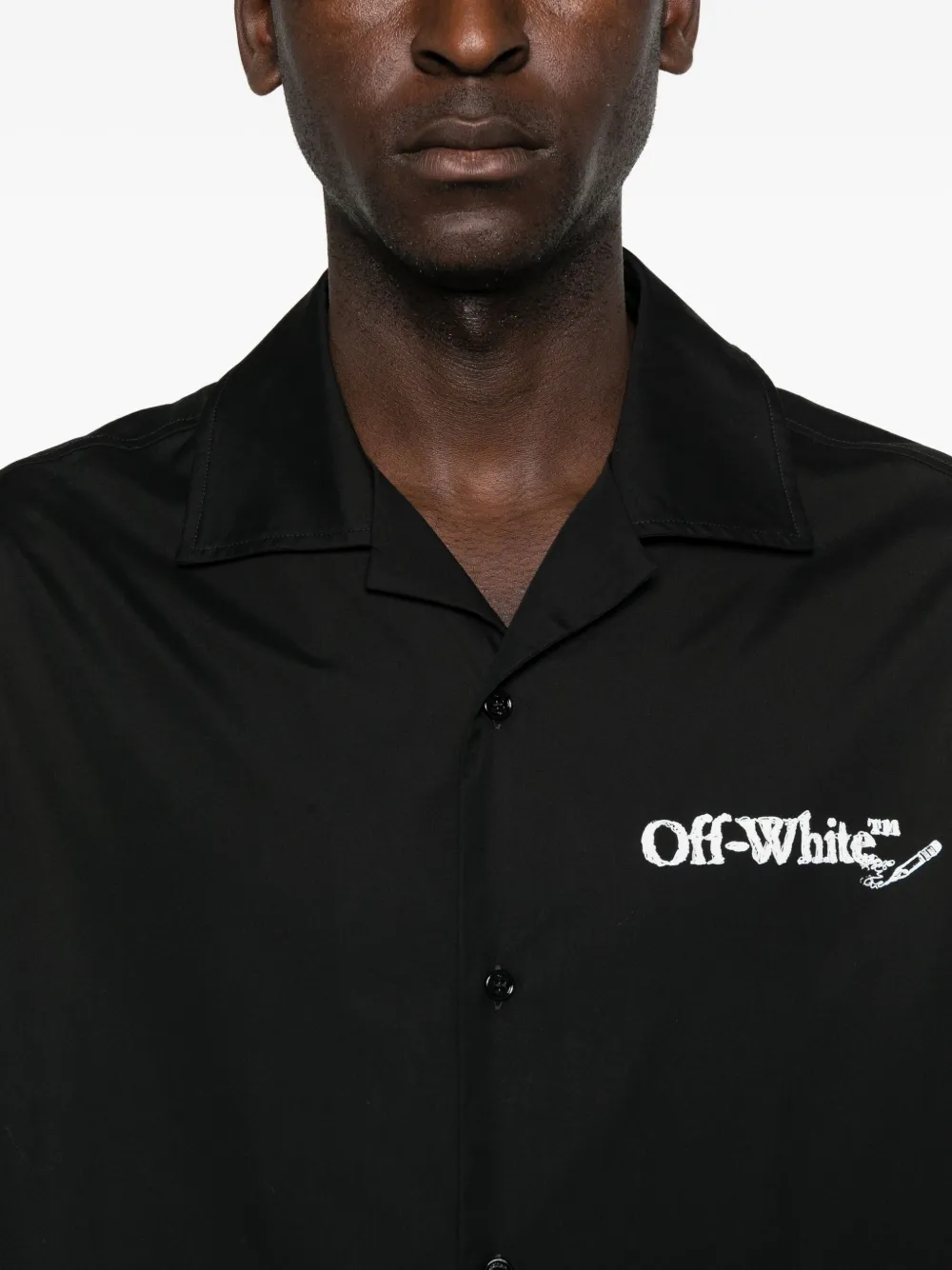 Off-White Overhemd met geborduurd logo en korte mouwen Zwart