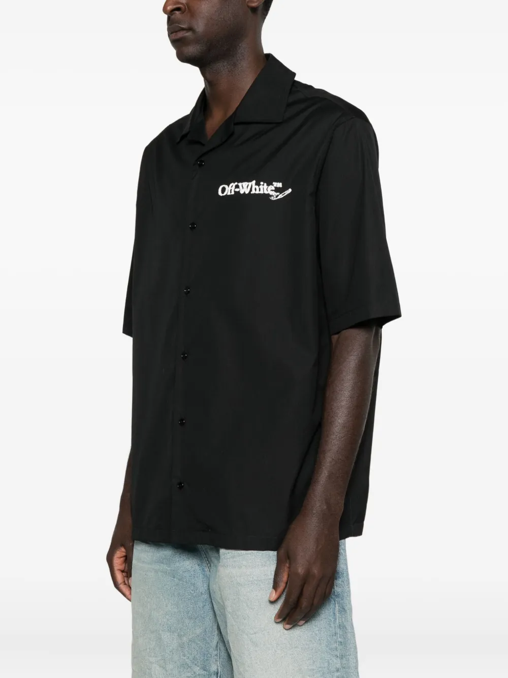 Off-White Overhemd met geborduurd logo en korte mouwen Zwart