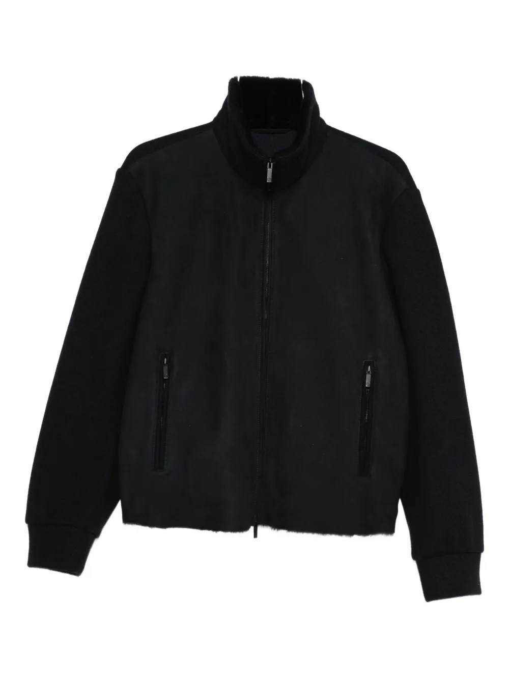 Giorgio Armani High-neck Bluson Jacket With Shearling Details Clothing In Black