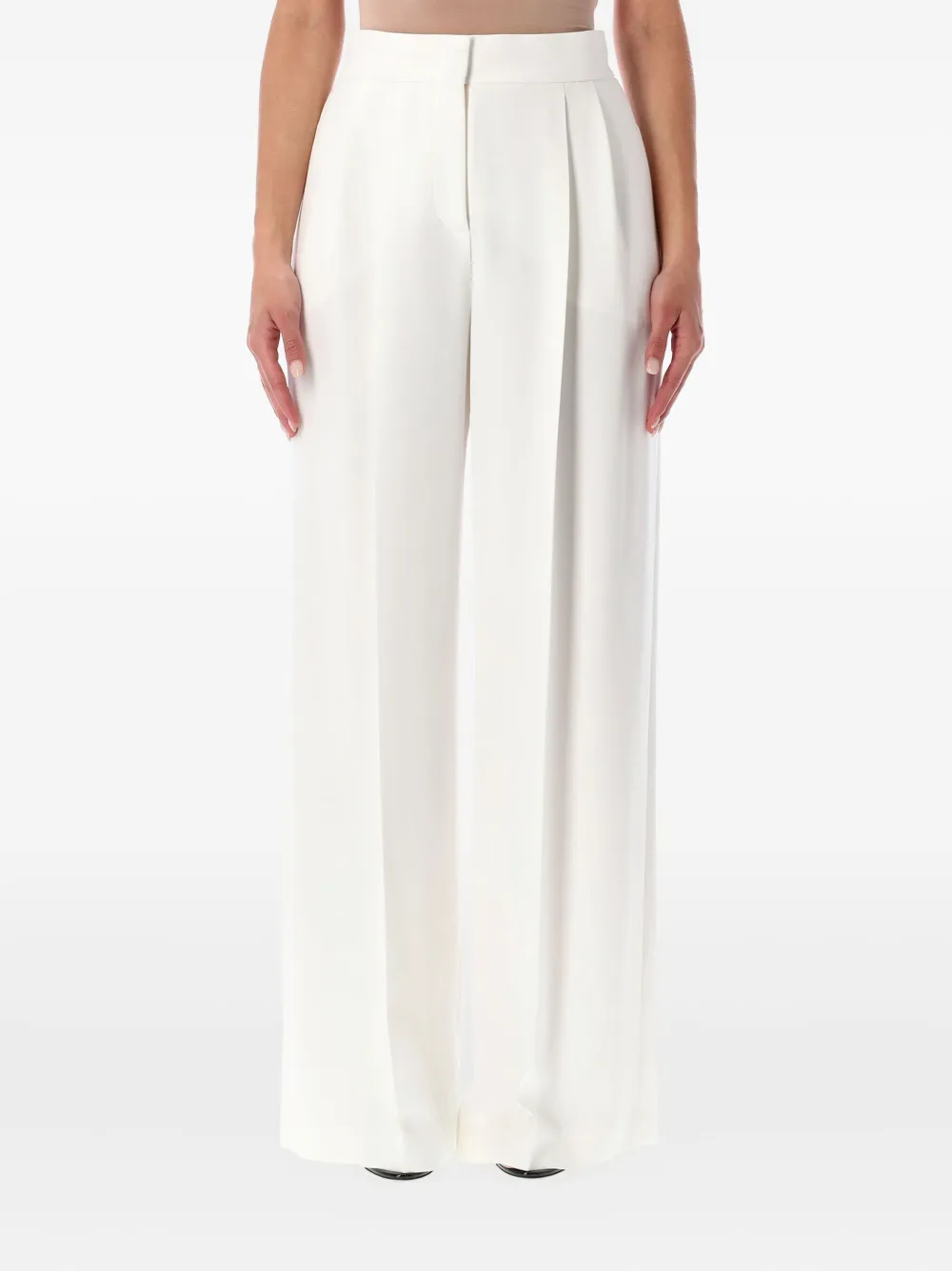 Alberta Ferretti Wide-leg High Waist Crepe Trousers In White