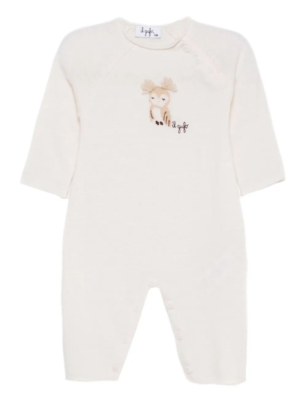 Il Gufo Owl-motif Buttoned Romper In White