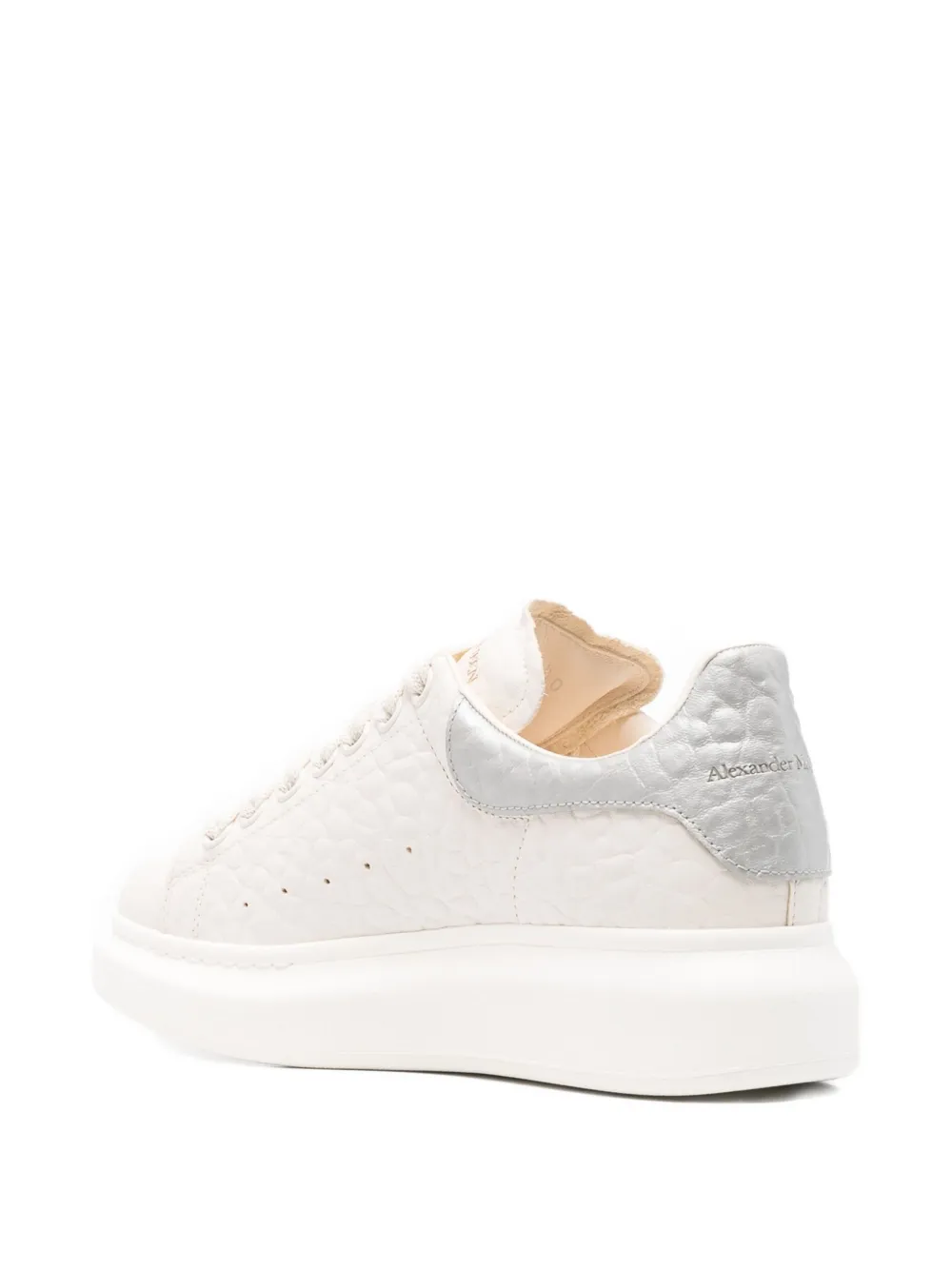 Alexander Mcqueen Oversized Sneakers With Textured Silver Heel Tab Shoes In White