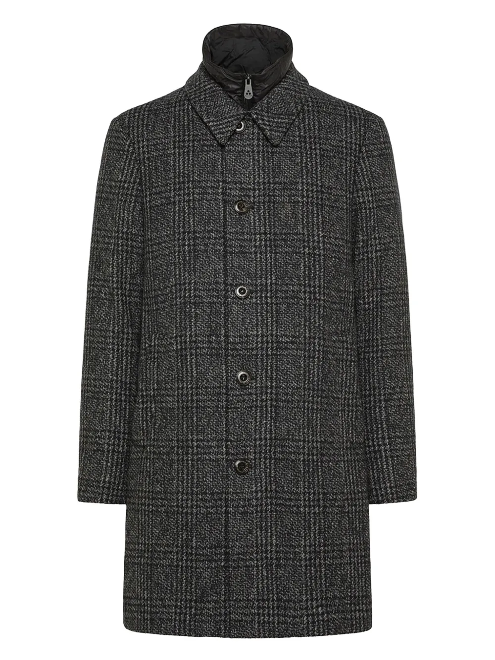 Peuterey Check-pattern Buttoned Single-breasted Coat In Gray