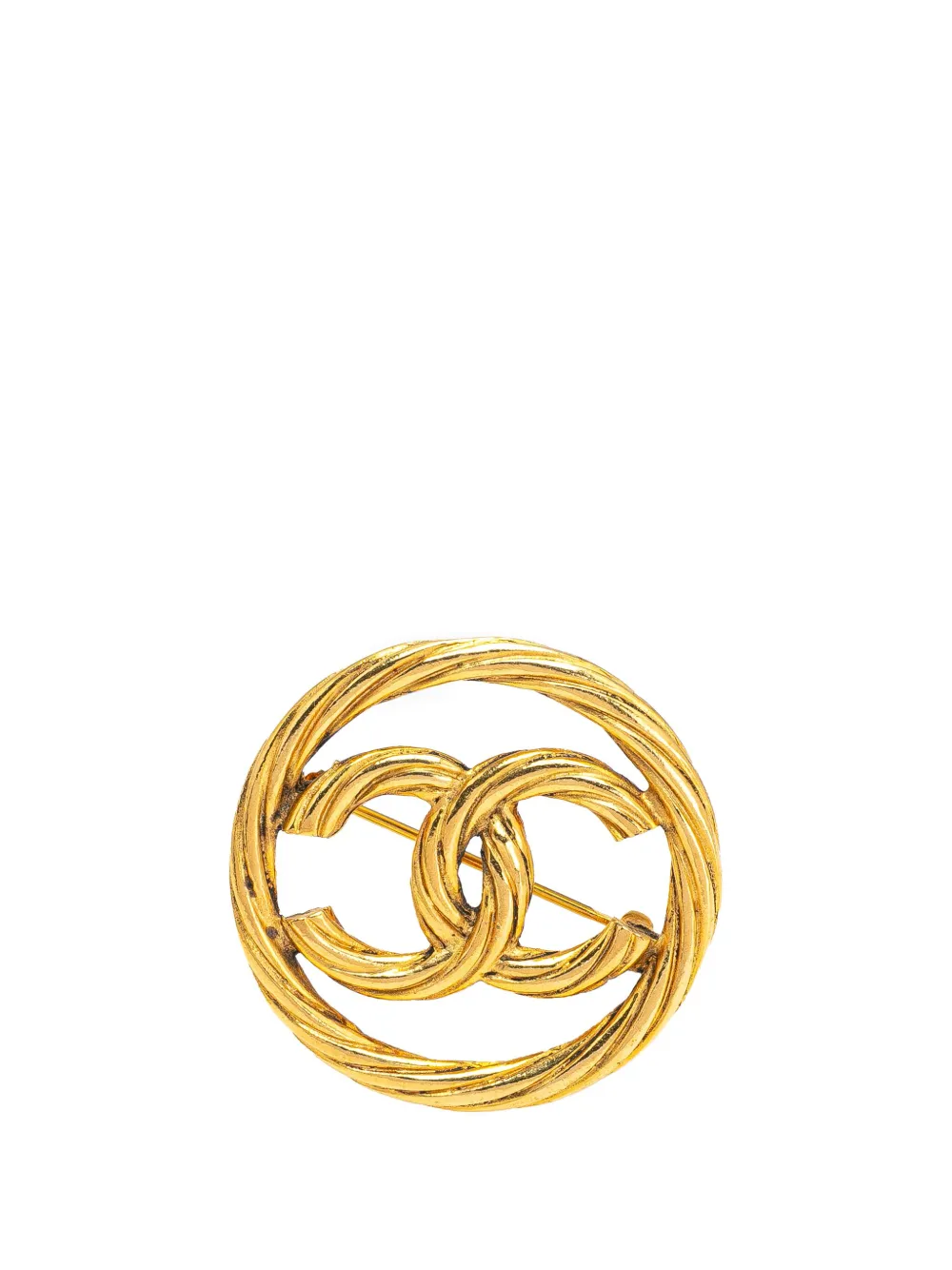 CHANEL Pre-Owned 20th Century Gold Plated CC Round Rope Brooch costume CHANEL Pre-Owned 20th Century Gold Plated CC Round Rope Brooch costume