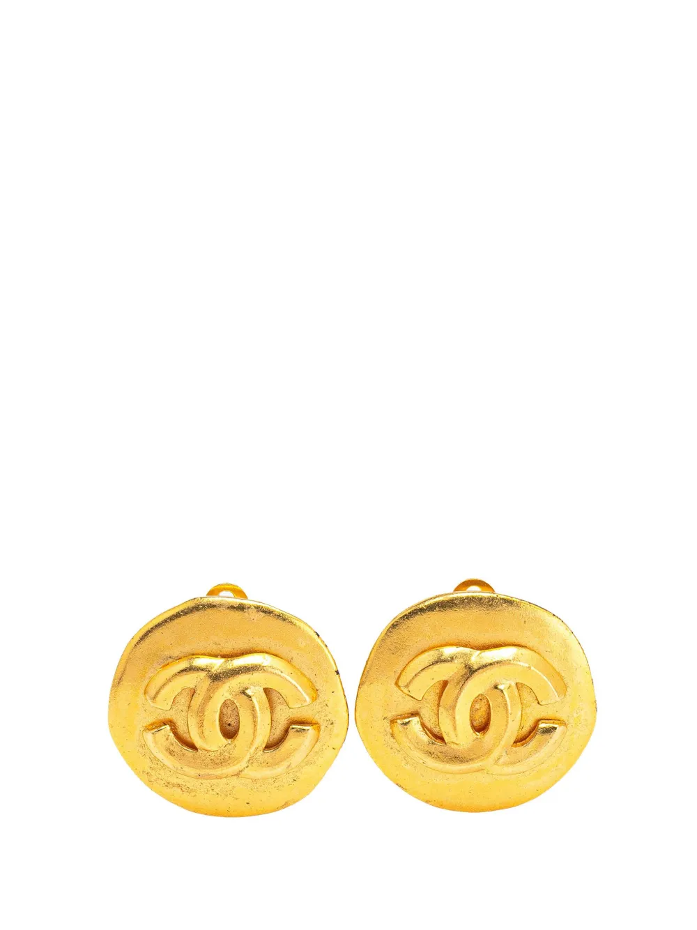 CHANEL Pre-Owned 1996 Gold Plated CC Round Clip On Earrings costume CHANEL Pre-Owned 1996 Gold Plated CC Round Clip On Earrings costume