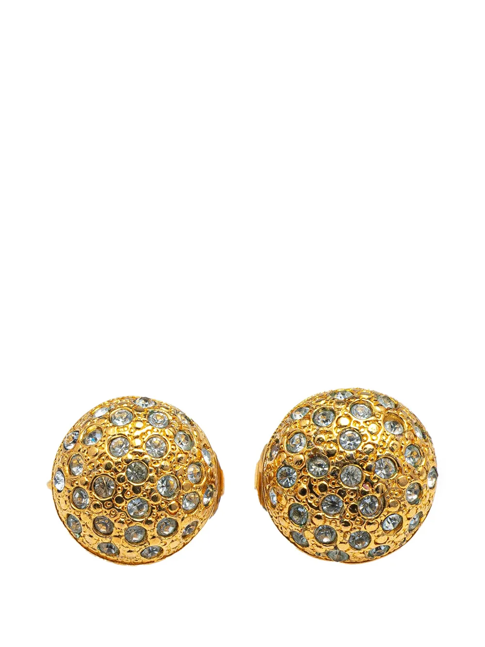 CHANEL Pre-Owned 1970-1980 Gold Plated and Rhinestones Round Clip On CHANEL Pre-Owned 1970-1980 Gold Plated and Rhinestones Round Clip On