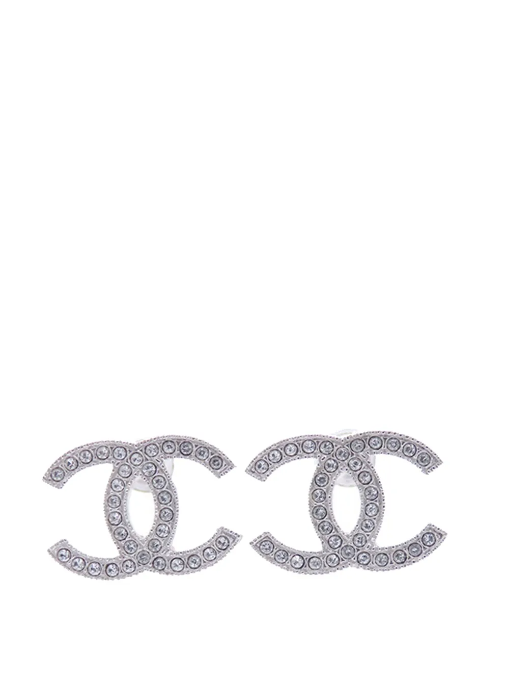 CHANEL Pre-Owned 2014 Silver Rhinestones CC Push Back Earrings costume CHANEL Pre-Owned 2014 Silver Rhinestones CC Push Back Earrings costume
