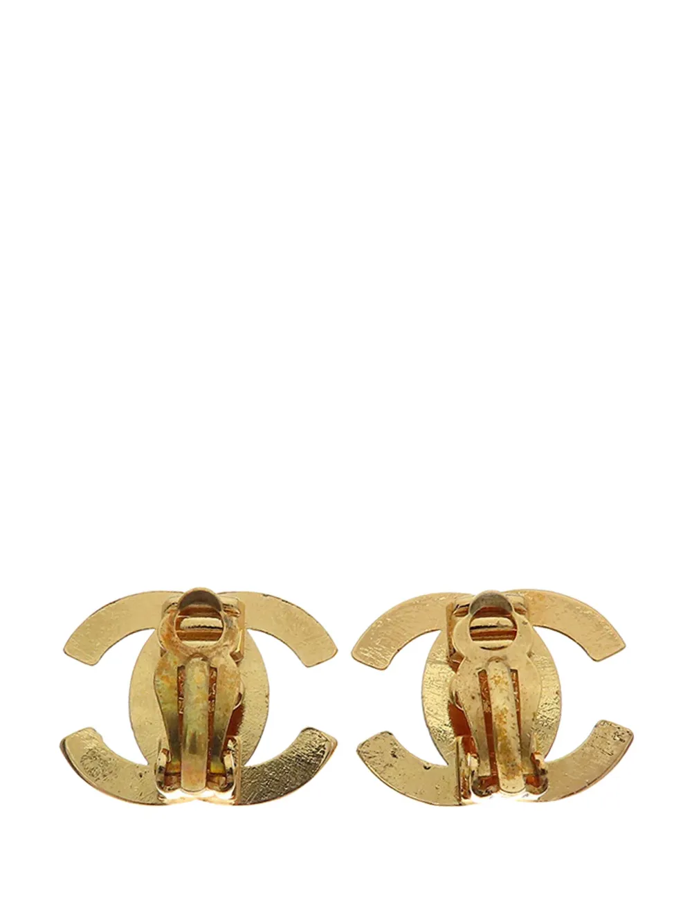 CHANEL Pre-Owned 1995 Gold Plated CC Turn Lock Clip on Earrings costume earrings | Image 2