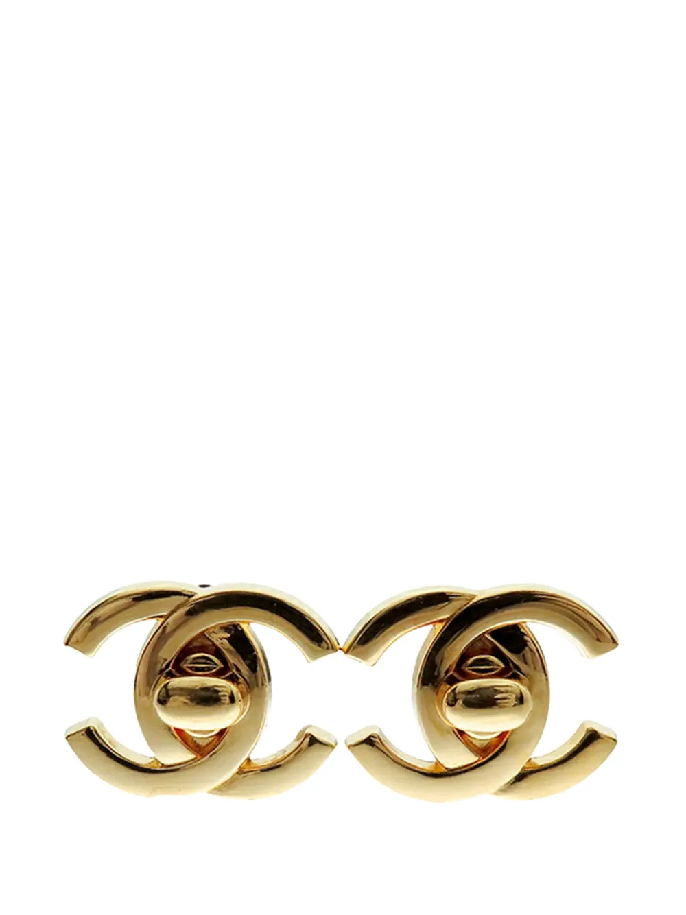 CHANEL Pre-Owned 1995 Gold Plated CC Turn Lock Clip on Earrings CHANEL Pre-Owned 1995 Gold Plated CC Turn Lock Clip on Earrings