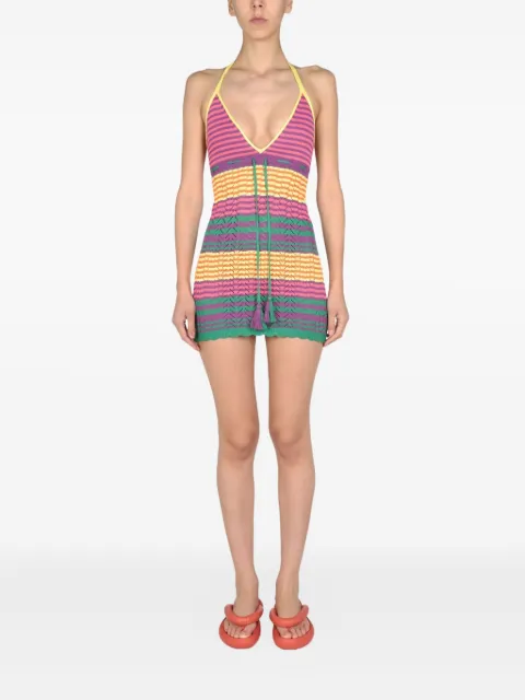 Gallo striped tassel-detail mini dress