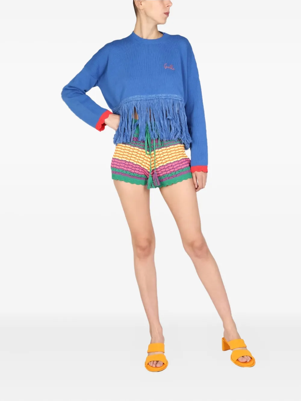 Gallo Fringed Long-sleeves Sweater In Blue