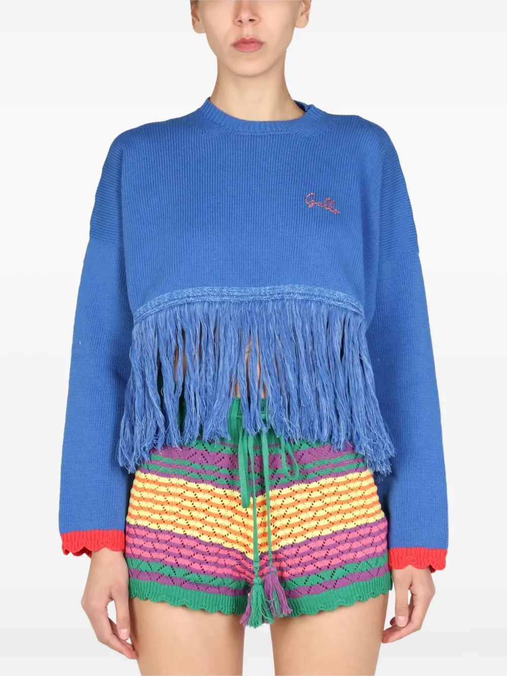 Gallo Fringed Long-sleeves Sweater In Blue