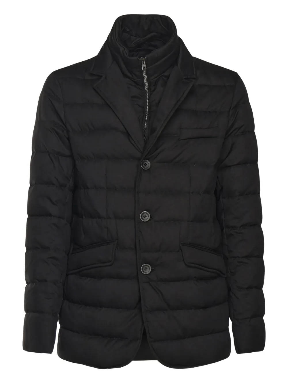 Herno Tailored Black Puffer Jacket With Notched Collar In Black