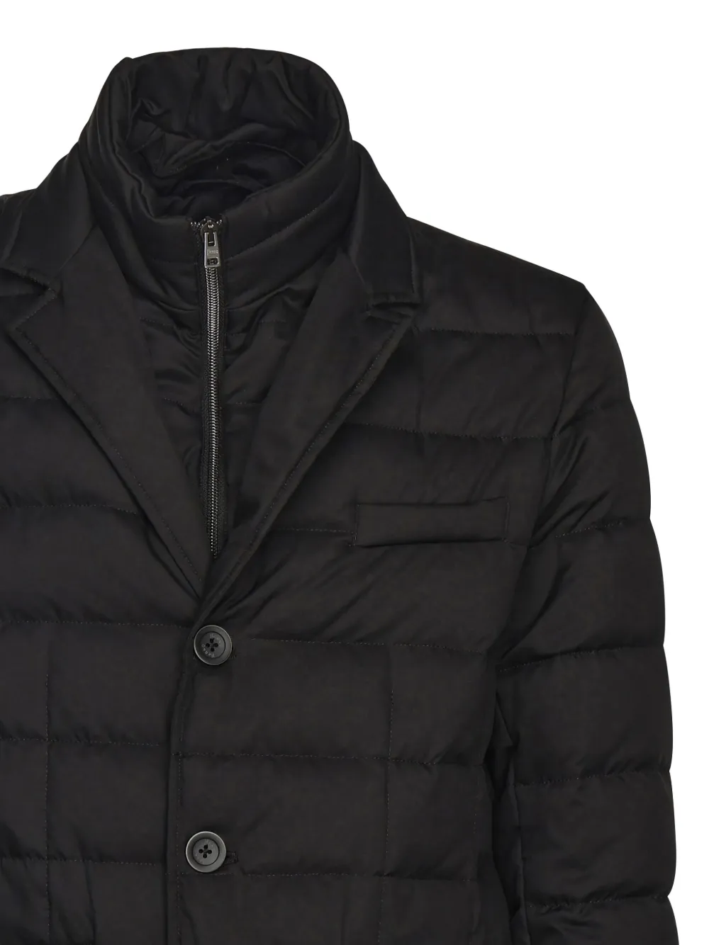 Herno Tailored Black Puffer Jacket With Notched Collar In Black