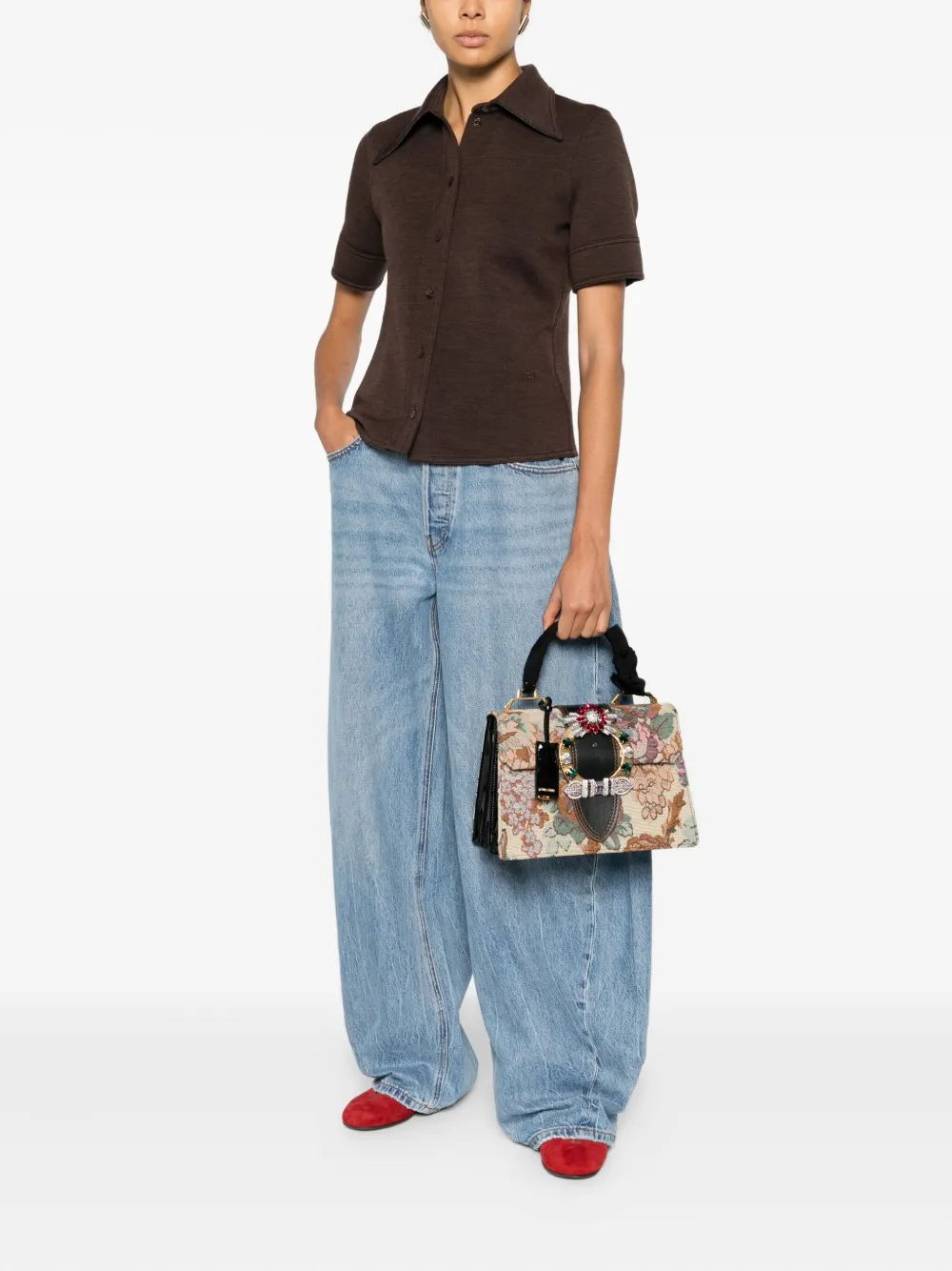 Miu Miu floral embellished shoulder bag - Beige