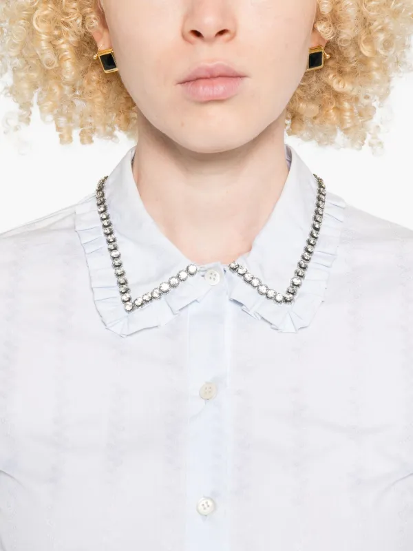 Miu Miu Embellished ruffled-collar Shirt | Grey | FARFETCH JO