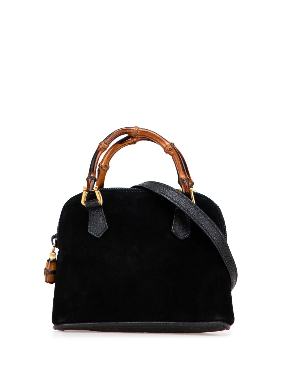 Pre-owned Gucci 20th Century Mini Suede Bamboo Dome Satchel In Black