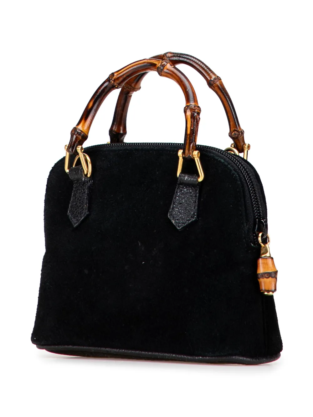 Pre-owned Gucci 20th Century Mini Suede Bamboo Dome Satchel In Black