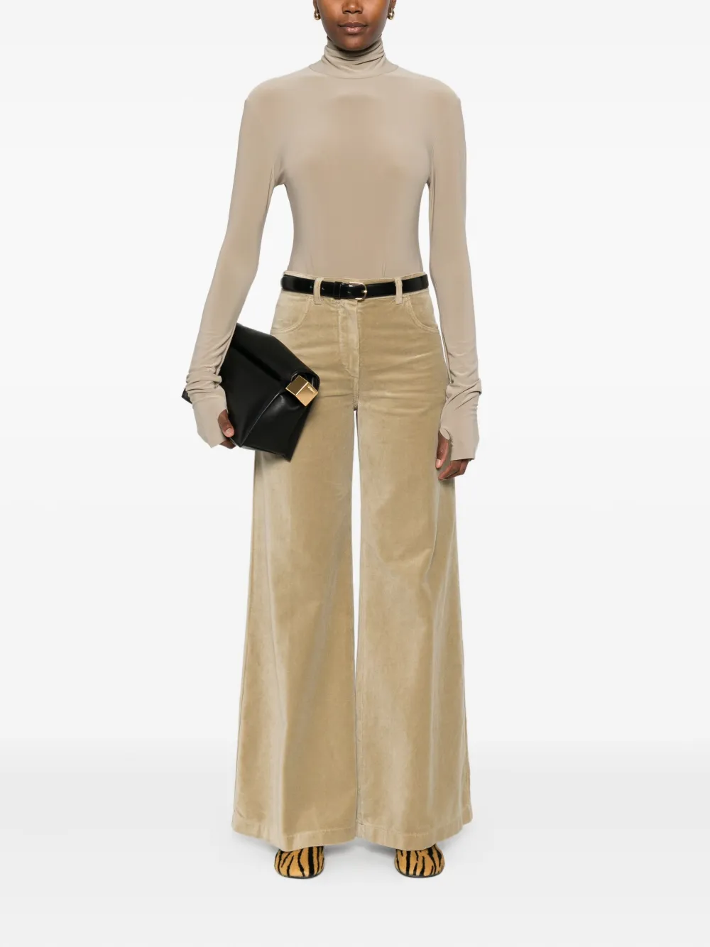 ASPESI Fluwelen broek met wijde pijpen - Beige
