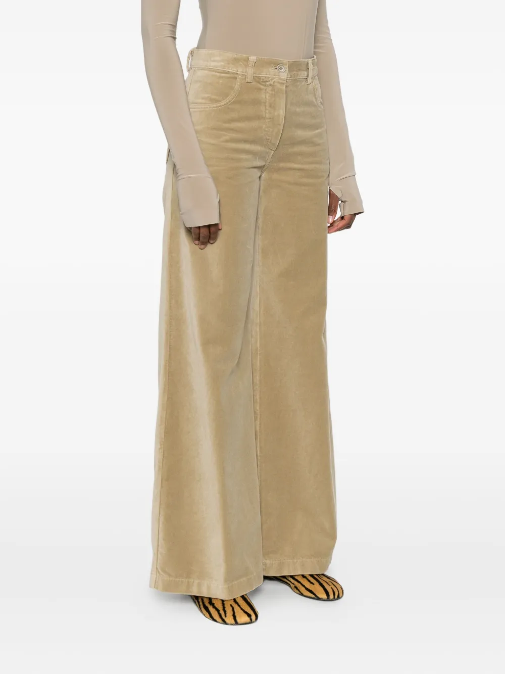 Aspesi Wide-leg Velvet Trousers In Neutral