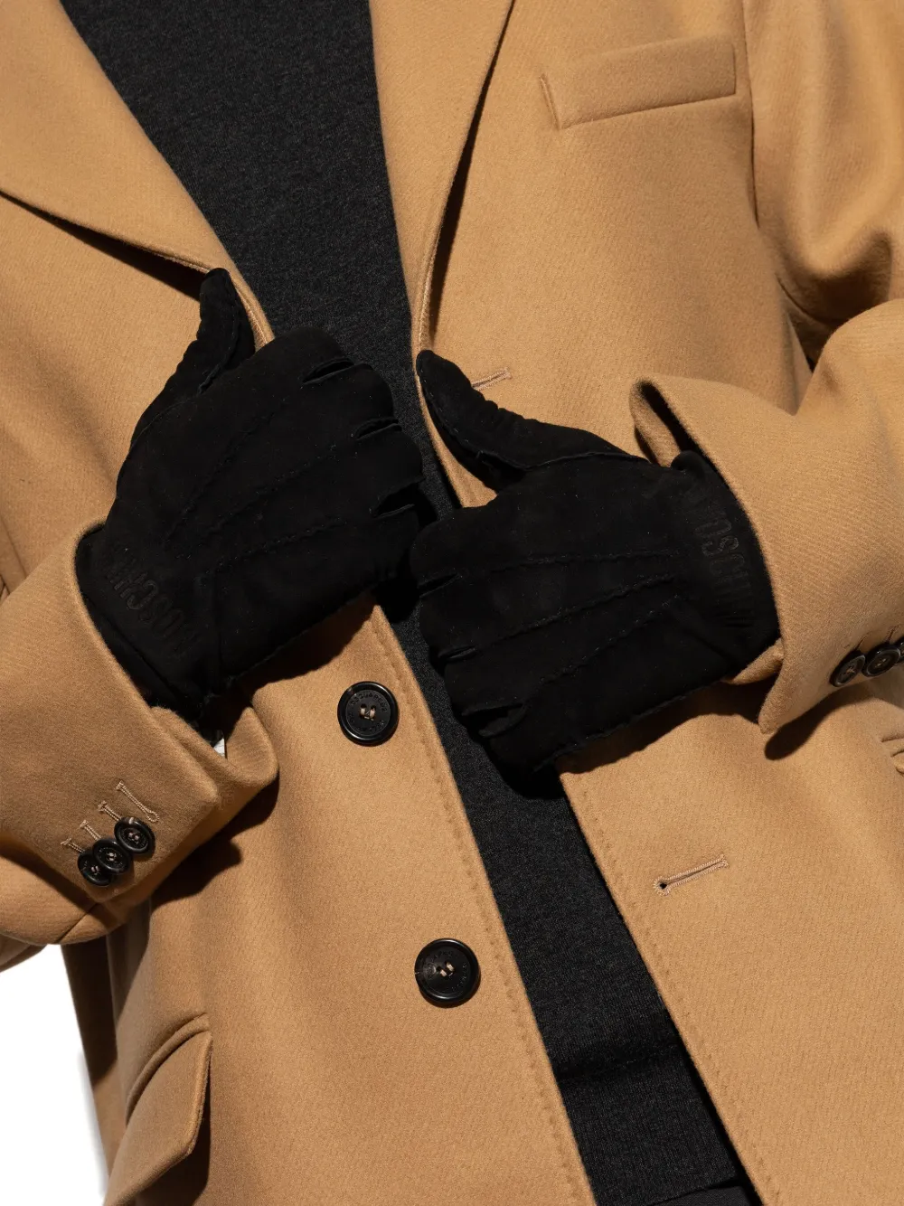 Moschino Logo-detail Suede Gloves In Black