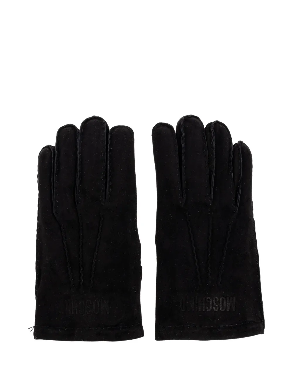 Moschino Logo-detail Suede Gloves In Black