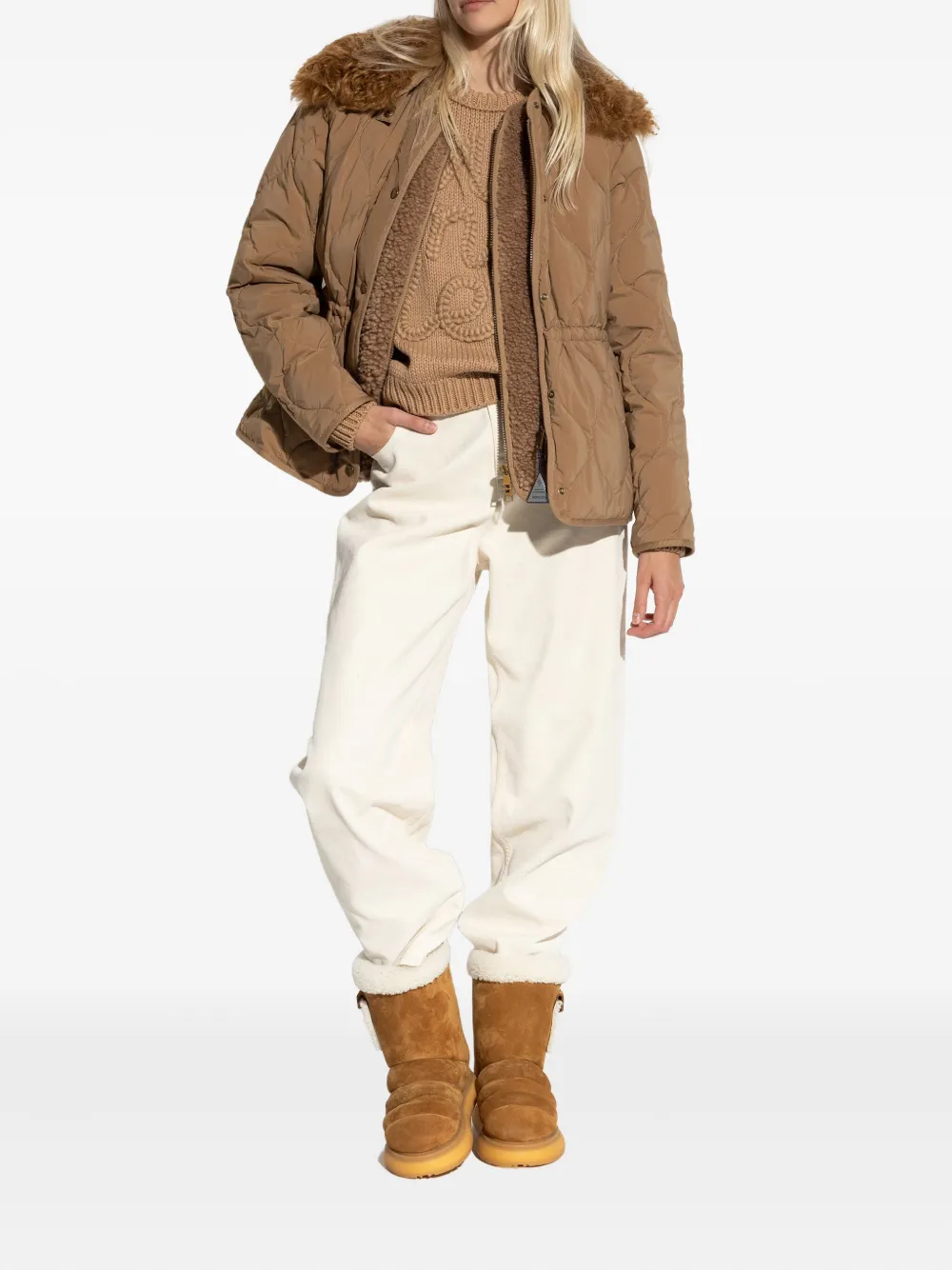 Moncler Quintin 3-in-1 Shearling-trimmed Short Down Jacket In Brown