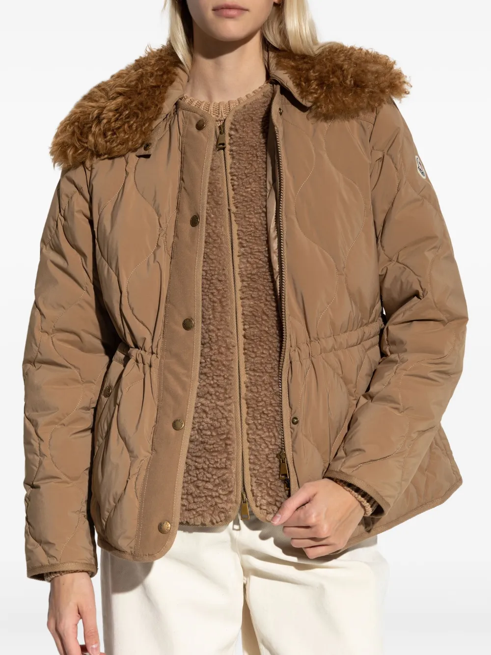 Moncler Quintin 3-in-1 Shearling-trimmed Short Down Jacket In Brown