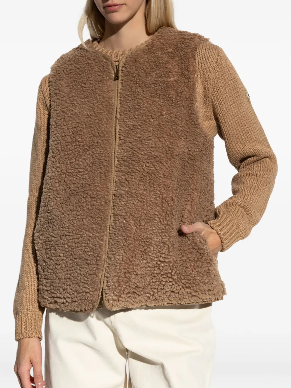 Moncler Quintin 3-in-1 Shearling-trimmed Short Down Jacket In Brown