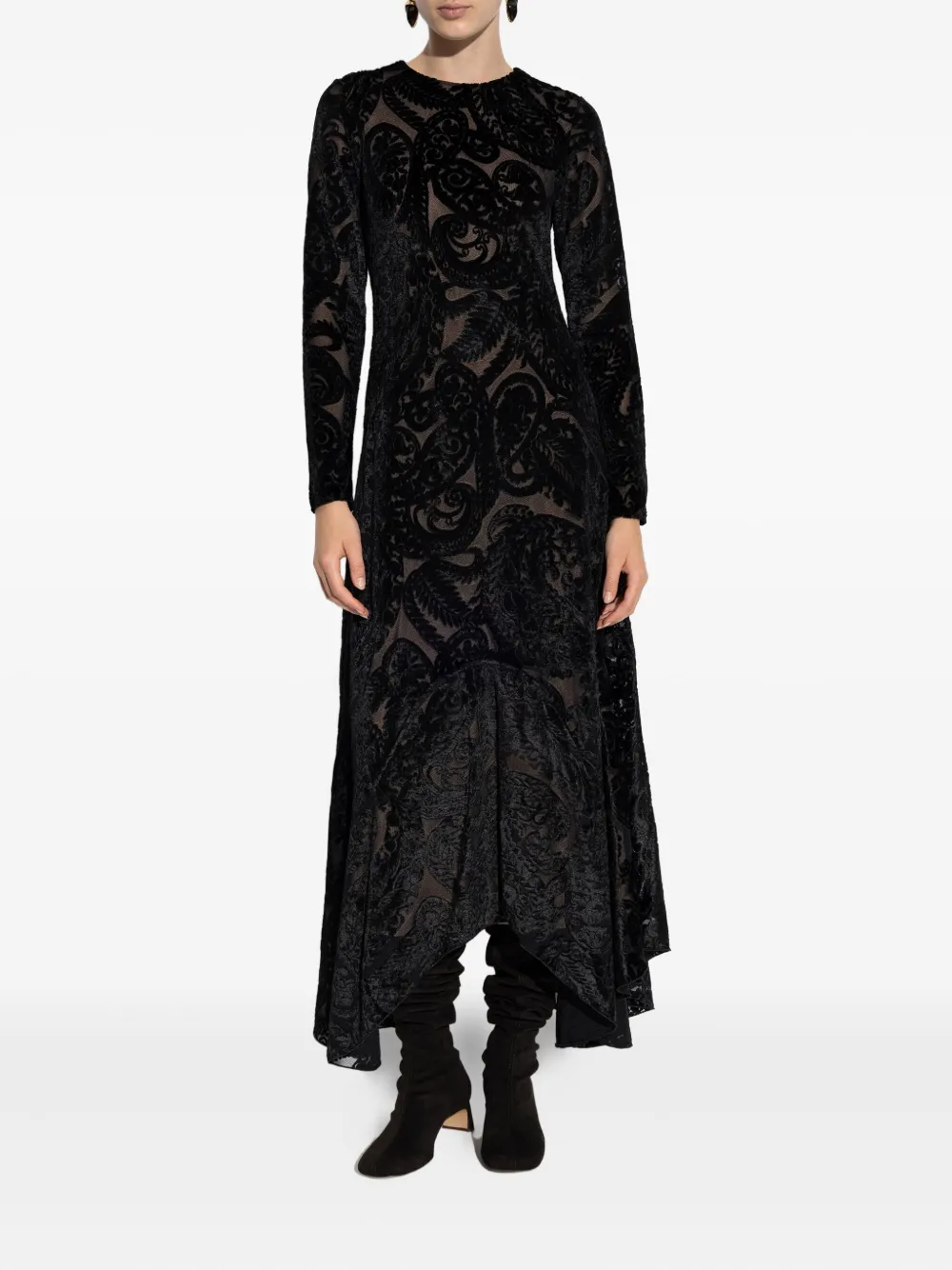 ETRO Fluwelen midi-jurk met paisley-print - Zwart