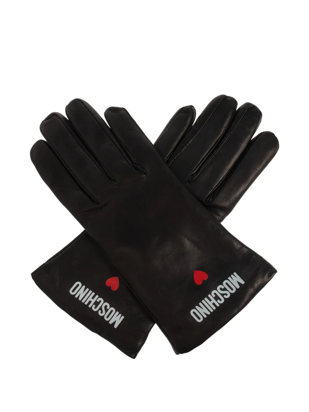 Moschino logo-heart leather gloves - Zwart